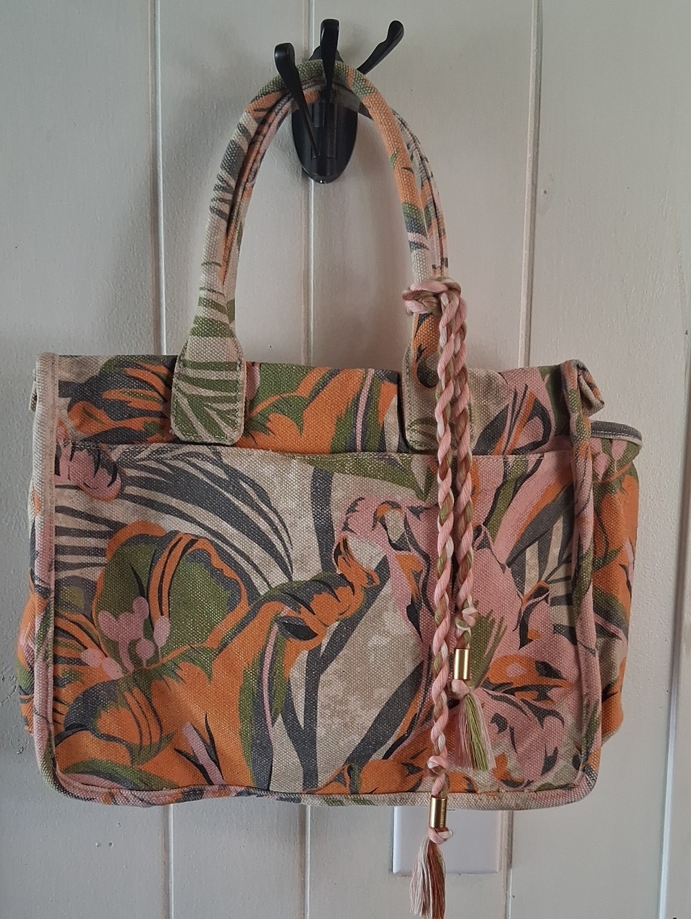 Vince Camuto Floral Canvas Tote in Pink, Orange & Green